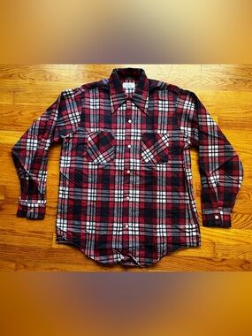 NWOT Vintage 1970s Brent Montgomery Ward Red Blue Plaid Flannel Shirt Sz M